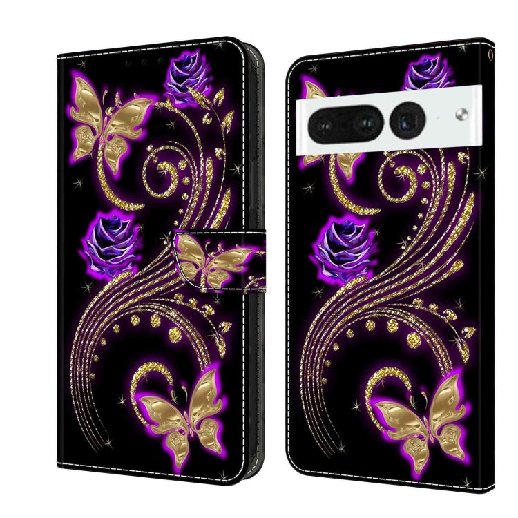Leather-style phone wallet case with purple rose and gold scroll butterfly print