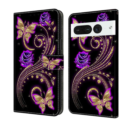 Leather-style phone wallet case with purple rose and gold scroll butterfly print