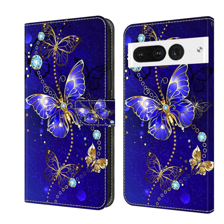 Leather-style phone wallet case with blue butterflies and gem-like crystal accents