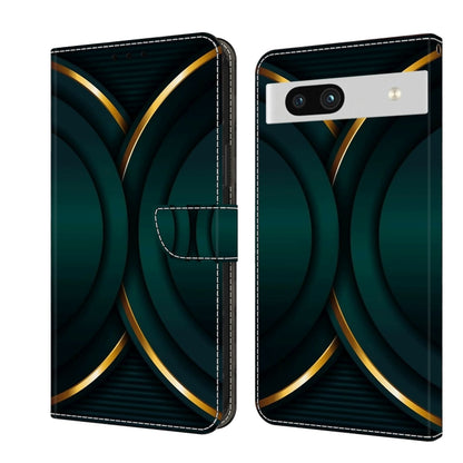 Dark teal leather phone case with gold ring pattern, protective flip style