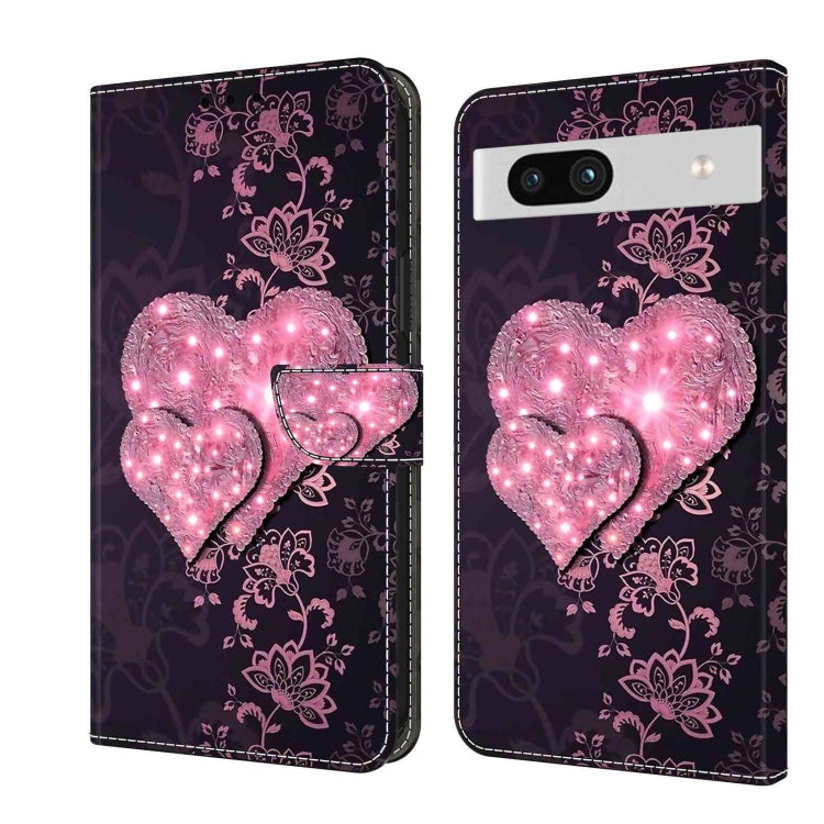 Purple leather phone case with glowing heart and floral pattern, protective flip