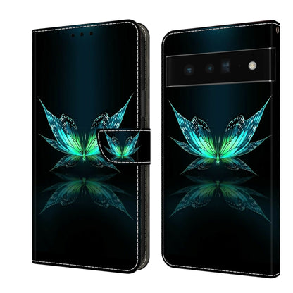 Crystal shockproof protective leather phone case, teal butterfly flower design, folio style