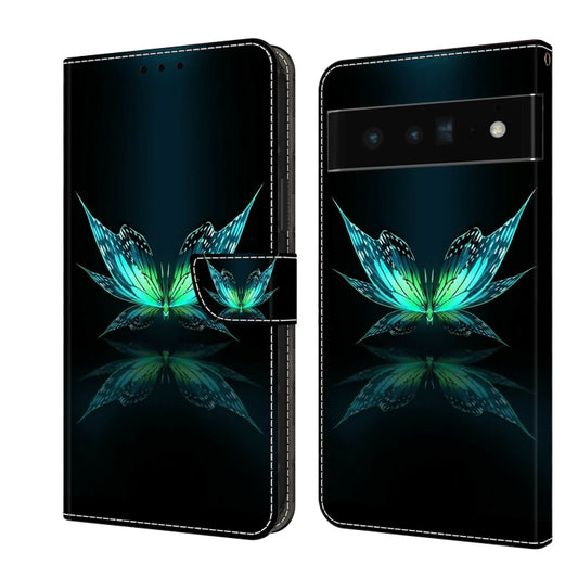 Crystal shockproof protective leather phone case, teal butterfly flower design, folio style