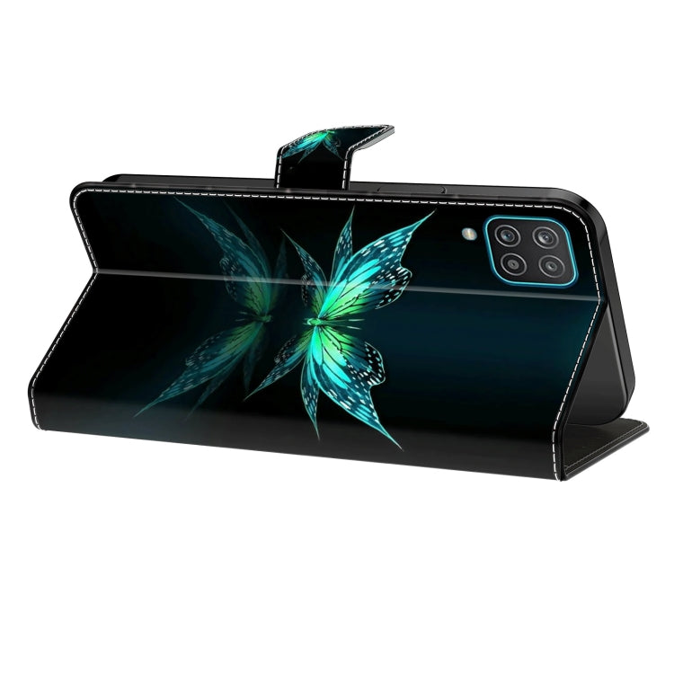 Crystal shockproof protective leather phone case with teal butterfly flower design, landscape view