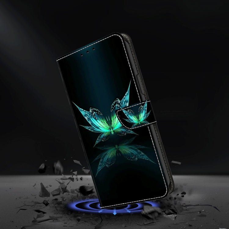 Shockproof protective leather phone case with teal butterfly flower design, angled front
