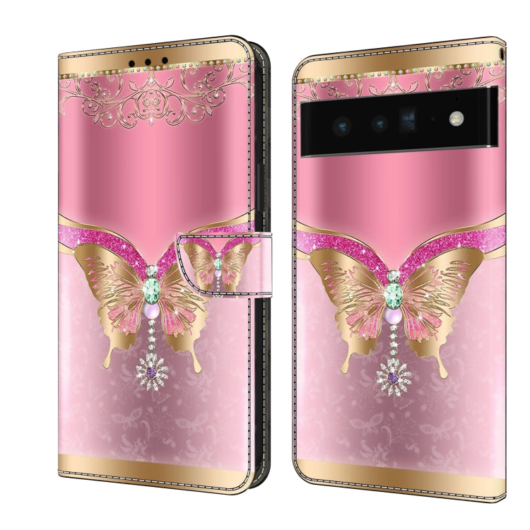 Crystal shockproof protective leather phone case with pink background, butterfly and gold ornaments