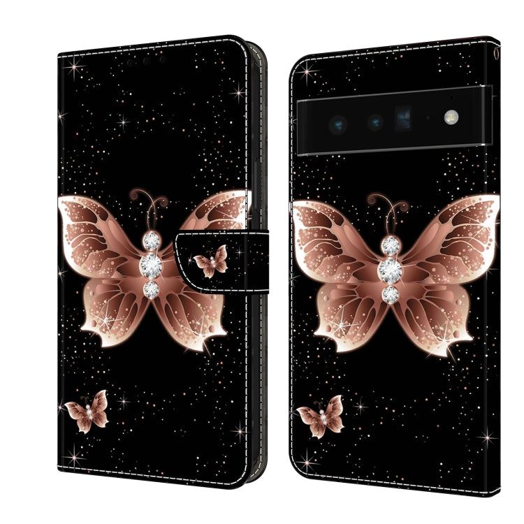 Leather phone case with butterfly and crystal heart embellishment, glitter star pattern