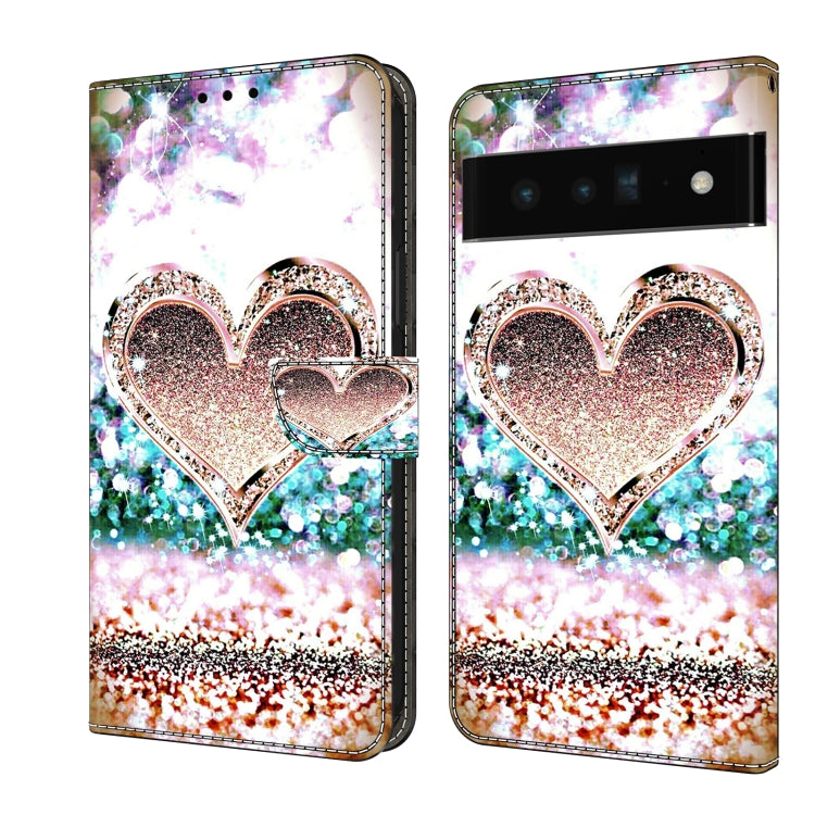 Leather phone case with glitter heart design and sparkling rainbow bokeh
