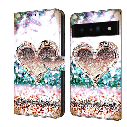 Leather phone case with glitter heart design and sparkling rainbow bokeh