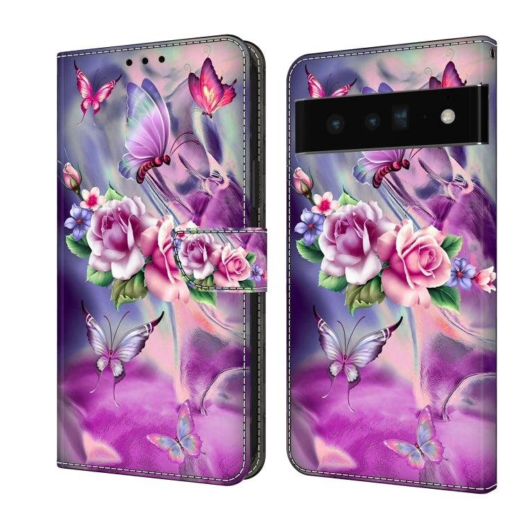 Leather phone case with purple floral butterflies and pink rose cluster illustration