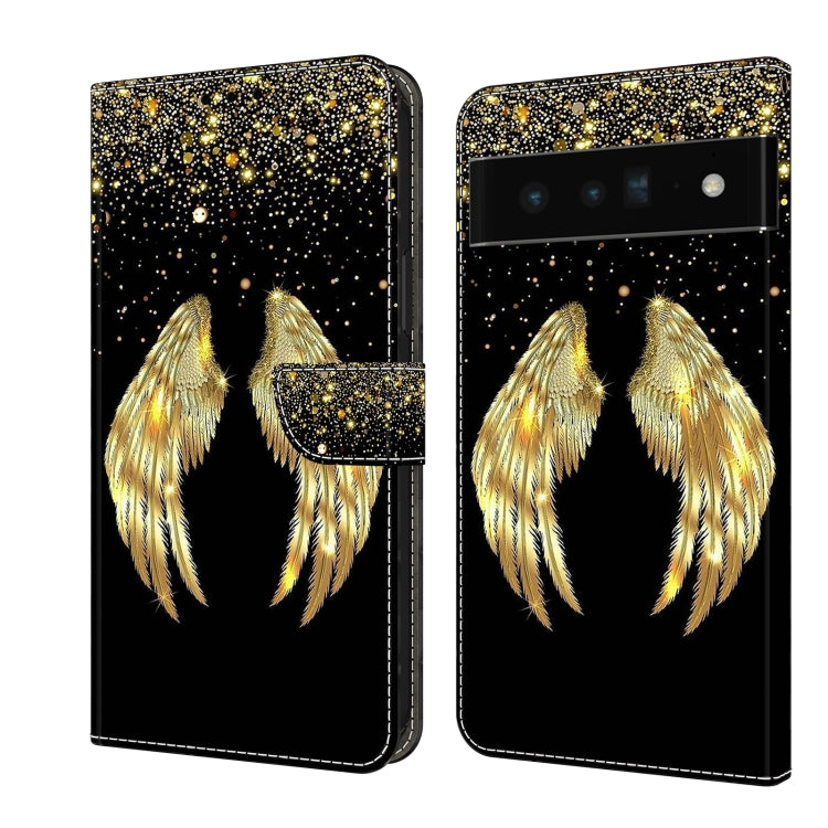 Leather phone case with gold glitter feather wing design and starry sparkle pattern