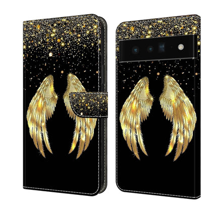 Leather phone case with gold glitter feather wing design and starry sparkle pattern
