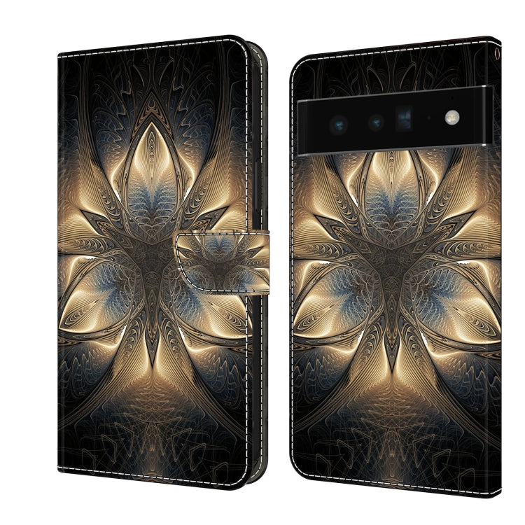 Leather phone case with gold and blue ornate mandala pattern and central flower detail