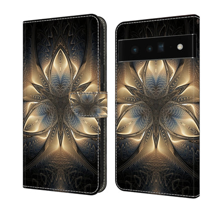 Leather phone case with gold and blue ornate mandala pattern and central flower detail
