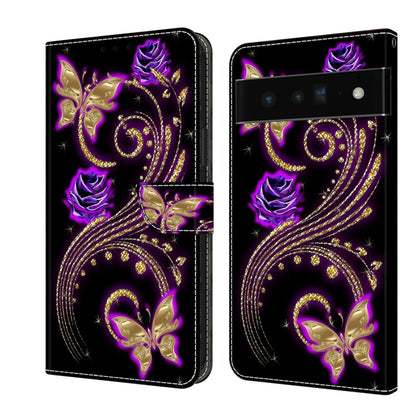 Protective leather phone case with purple roses, butterfly, and gold swirl ornament