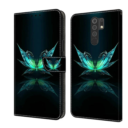 Dark green leather phone case with teal lotus flowers 3D design, flip cover