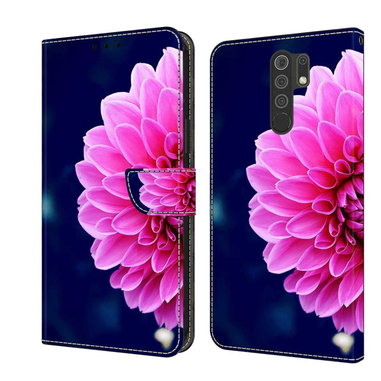 Dark blue leather phone case with large pink flower 3D print and flip cover