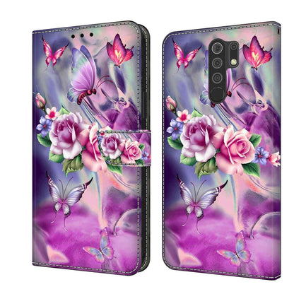 Purple floral butterfly wallet phone case with magnetic strap and card slot