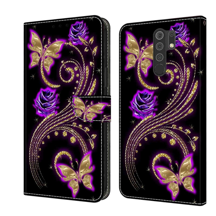 Shockproof phone case with purple butterfly and decorative swirls on a black folio flap