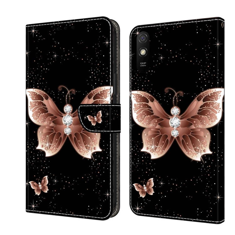 Rose-gold butterfly flip phone case with starry sparkle and card slot, black.