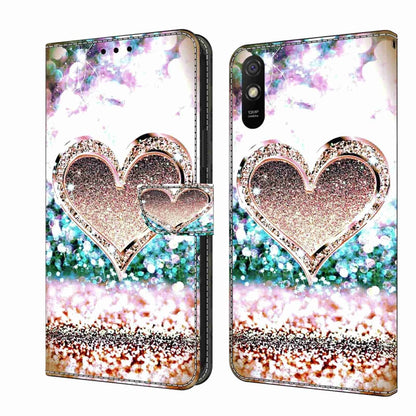 Heart sparkle flip phone case with glitter border and card slot, multicolor white.