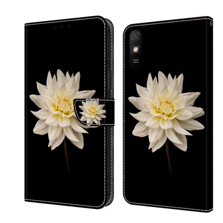 Shockproof leather phone case with white flower graphic and flip wallet clasp, black