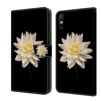 Shockproof leather phone case with white flower graphic and flip wallet clasp, black