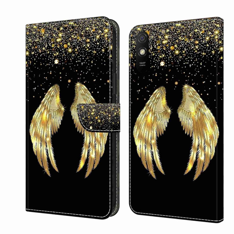 Shockproof leather phone case with gold feather design on black, flip wallet clasp