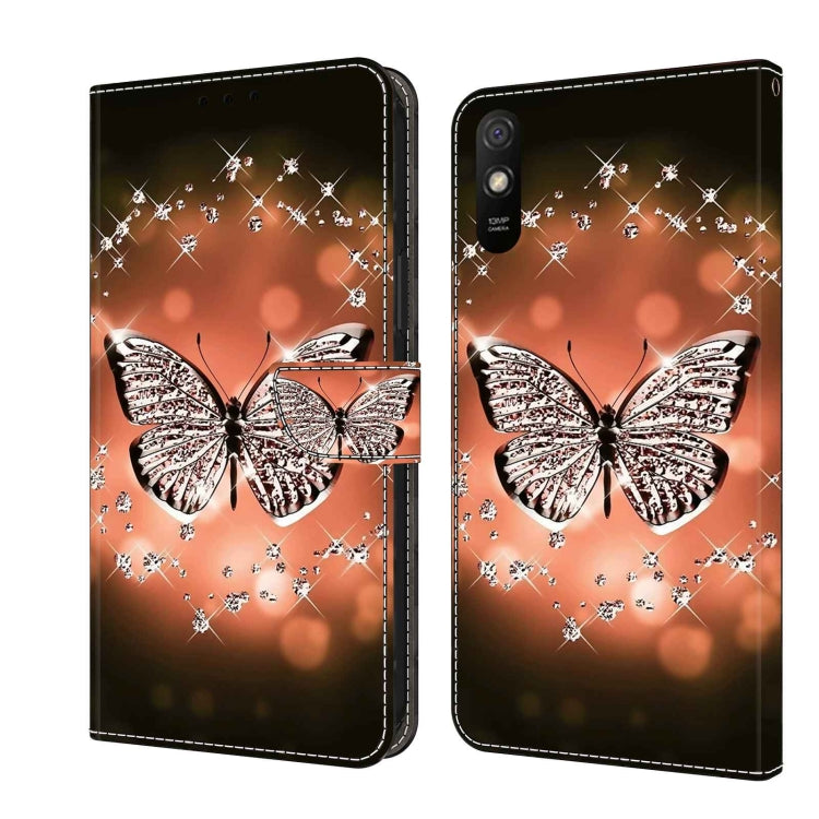 Shockproof leather phone case with silver butterfly and star sparkle pattern, flip wallet clasp