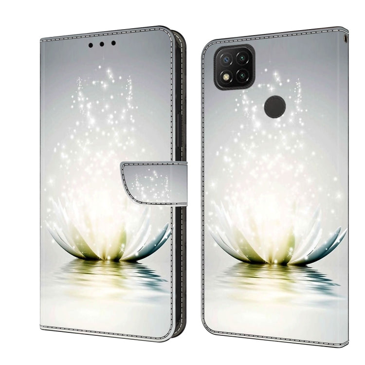 Shockproof phone case with glowing water lily and sparkling dots on a light folio flap