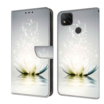 Shockproof phone case with glowing water lily and sparkling dots on a light folio flap