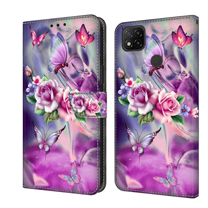 Shockproof phone case with purple butterflies and pink roses on a folio wallet flap