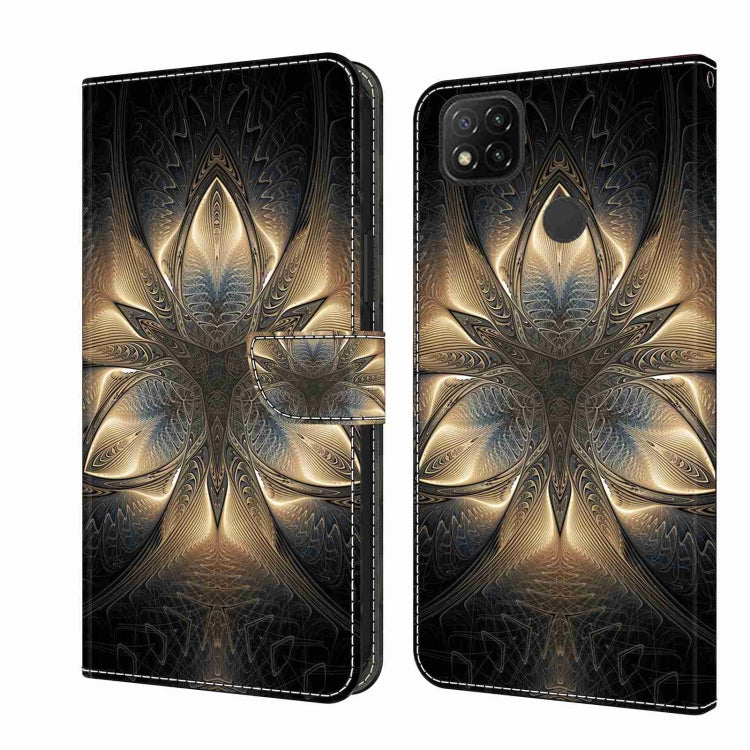 Shockproof protective leather phone case, black with gold ornate lotus pattern