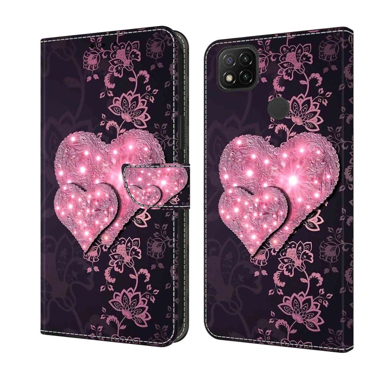 Shockproof protective leather phone case, dark purple with glowing pink heart and floral art