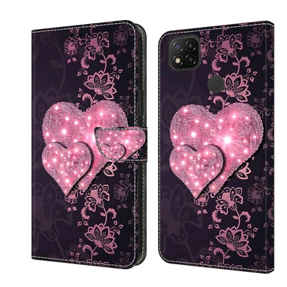 Shockproof protective leather phone case, dark purple with glowing pink heart and floral art