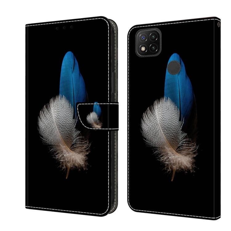 Shockproof protective leather phone case, black with blue and white feather illustration