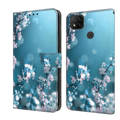 Shockproof protective leather phone case, light blue with pink cherry blossom branches
