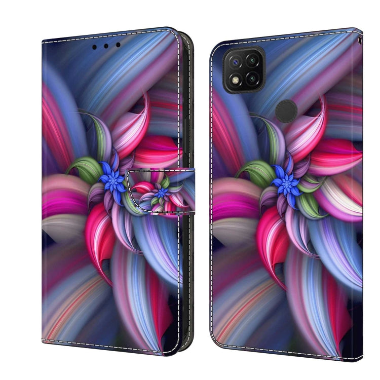 Shockproof protective leather phone case, blue with colorful ribbon flower swirl design