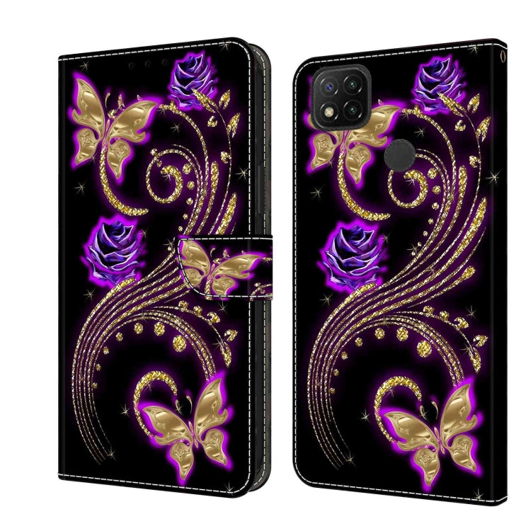 Shockproof protective leather phone case, black with purple roses and gold ornamental swirls