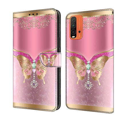 Crystal 3D shockproof leather phone case with pink butterflies and ornate trim