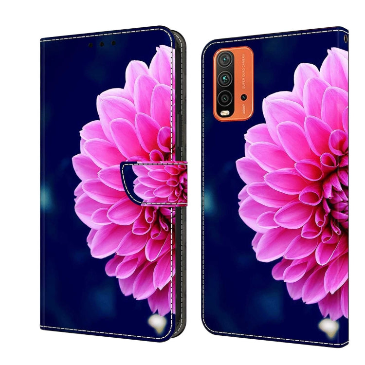 Crystal 3D shockproof leather phone case with large pink flower on dark blue