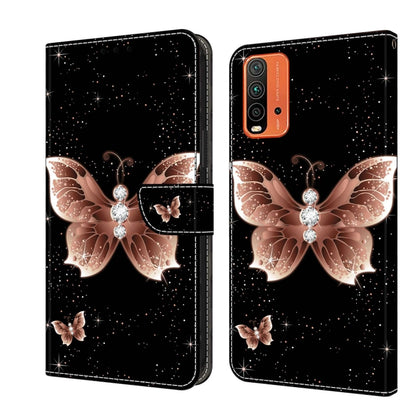 Crystal 3D shockproof leather phone case with champagne butterflies and starry dots