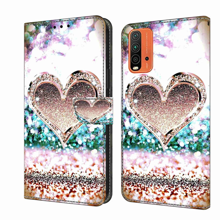 Flip leather phone case with 3D heart glitter design and cutout for camera