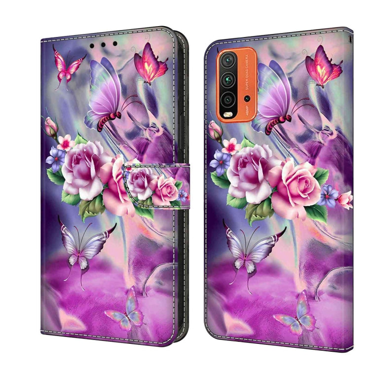 Flip leather phone case with purple butterfly and rose bouquet print