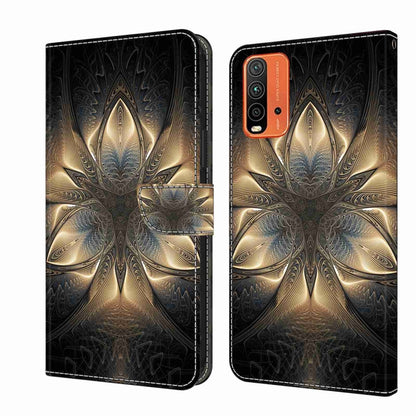 Flip leather phone case with ornate gold and blue floral wing pattern
