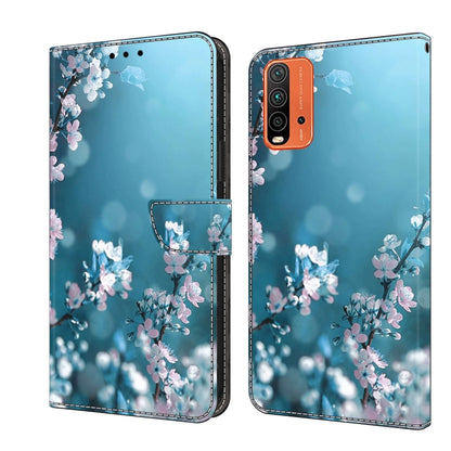 Flip leather phone case with light blue floral blossoms and folio card pocket