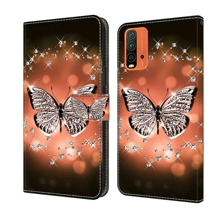 Crystal butterfly flip phone case with rhinestone effect and card slot, dark brown.
