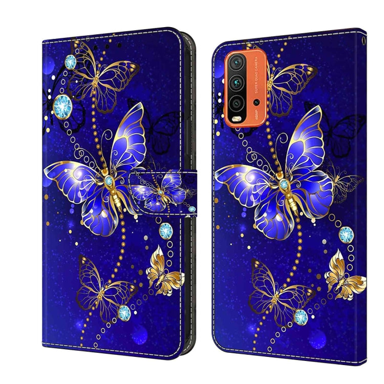 Blue butterfly flip phone case with gem-like accents and card slot, royal blue.