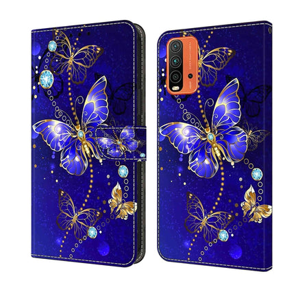 Blue butterfly flip phone case with gem-like accents and card slot, royal blue.