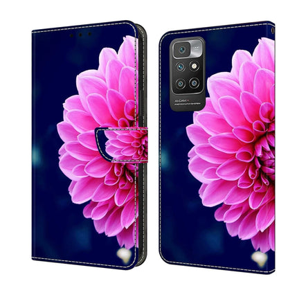 Crystal 3D shockproof protective leather phone case with large pink flower on dark blue